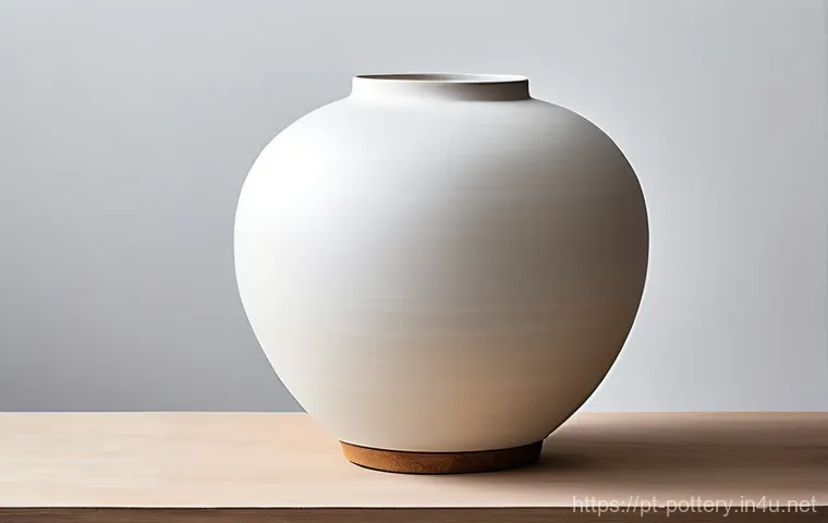 조선백자 제작 과정 - **Prompt:** A pristine Joseon white porcelain moon jar, perfectly centered on a natural, unfinished ...