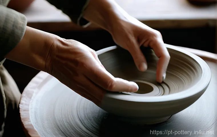 조선백자 제작 과정 - **Prompt:** A pristine Joseon white porcelain moon jar, perfectly centered on a natural, unfinished ...