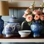 유명 도자기 브랜드 리뷰 - **Prompt:** A close-up, elegant shot of a collection of heirloom porcelain pieces arranged artfully ...