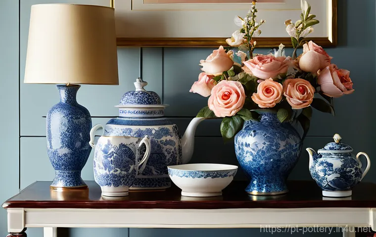 유명 도자기 브랜드 리뷰 - **Prompt:** A close-up, elegant shot of a collection of heirloom porcelain pieces arranged artfully ...