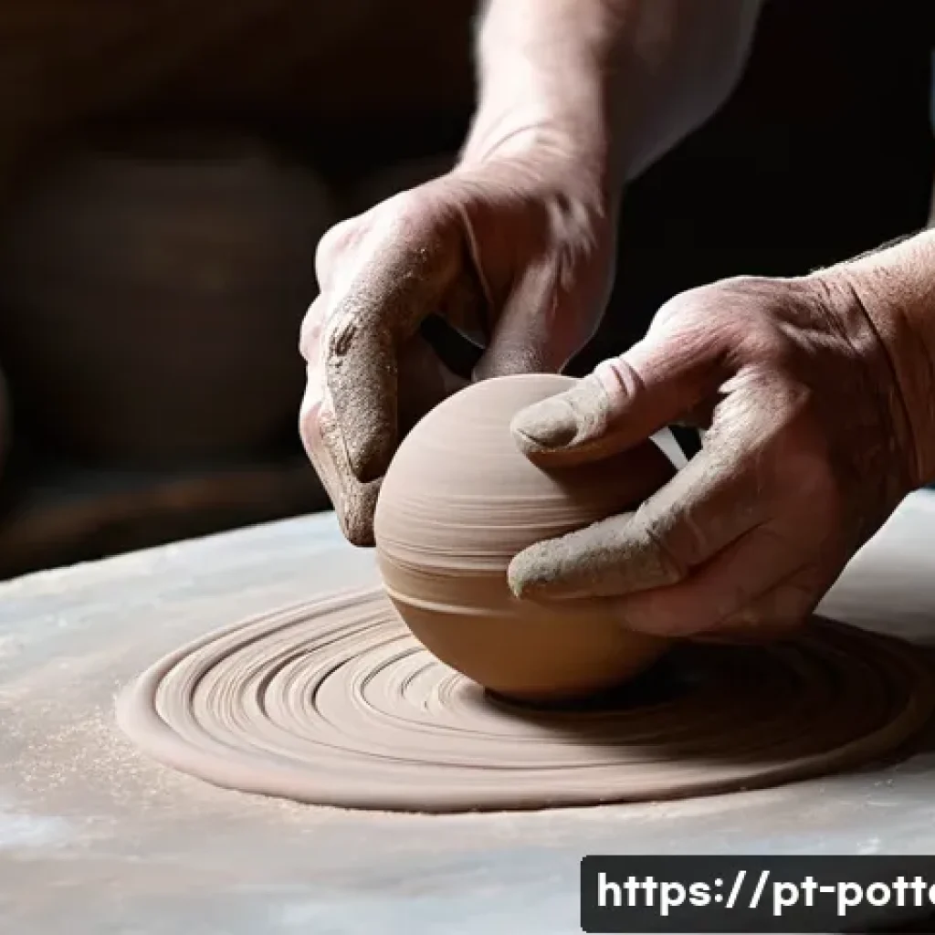 도자기와 도장 도예 인장  제작 - **Prompt**: "Close-up of a ceramist's hands, gently kneading and shaping a smooth, rich terracotta c...