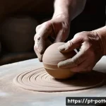 도자기와 도장 도예 인장  제작 - **Prompt**: "Close-up of a ceramist's hands, gently kneading and shaping a smooth, rich terracotta c...