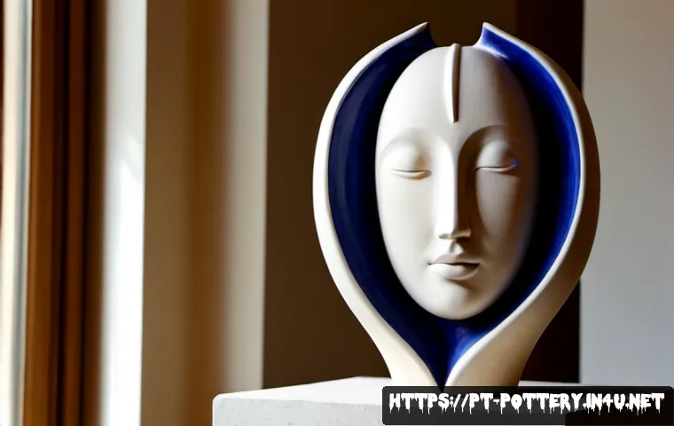 Home 17 현대 도예 조각 작품 분석 - Photorealistic contemporary ceramic sculpture in a sunlit Lisbon gallery, abstract folded clay form ...